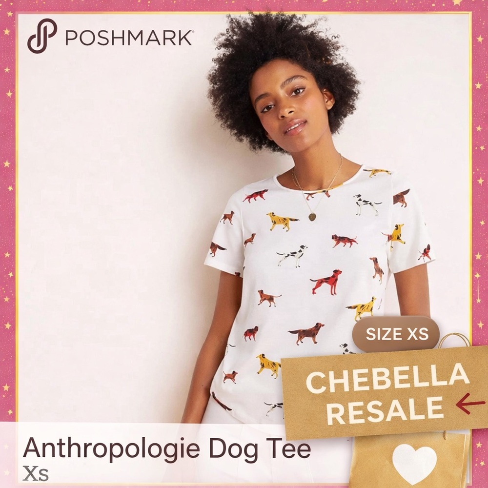 Anthropologie Dog Slub Everyday Tee - White with Multicolor Dogs size XS women